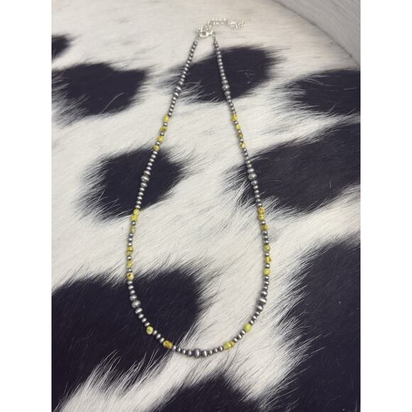 Native American Sterling Silver Palomino Turquoise Navajo Pearl Necklace 18”-20” - Picture 1 of 9